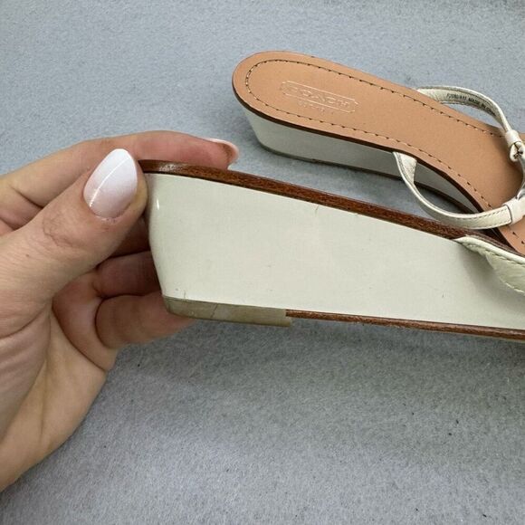 Y2K Coach Womens Beige White Vita Wedge Heel Flip Flop Leather Sandals Size 7 - Picture 8 of 12